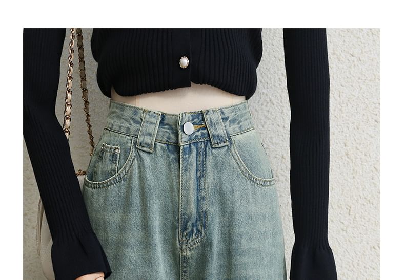 Rusutsu - High Waist Washed Wide Leg Jeans