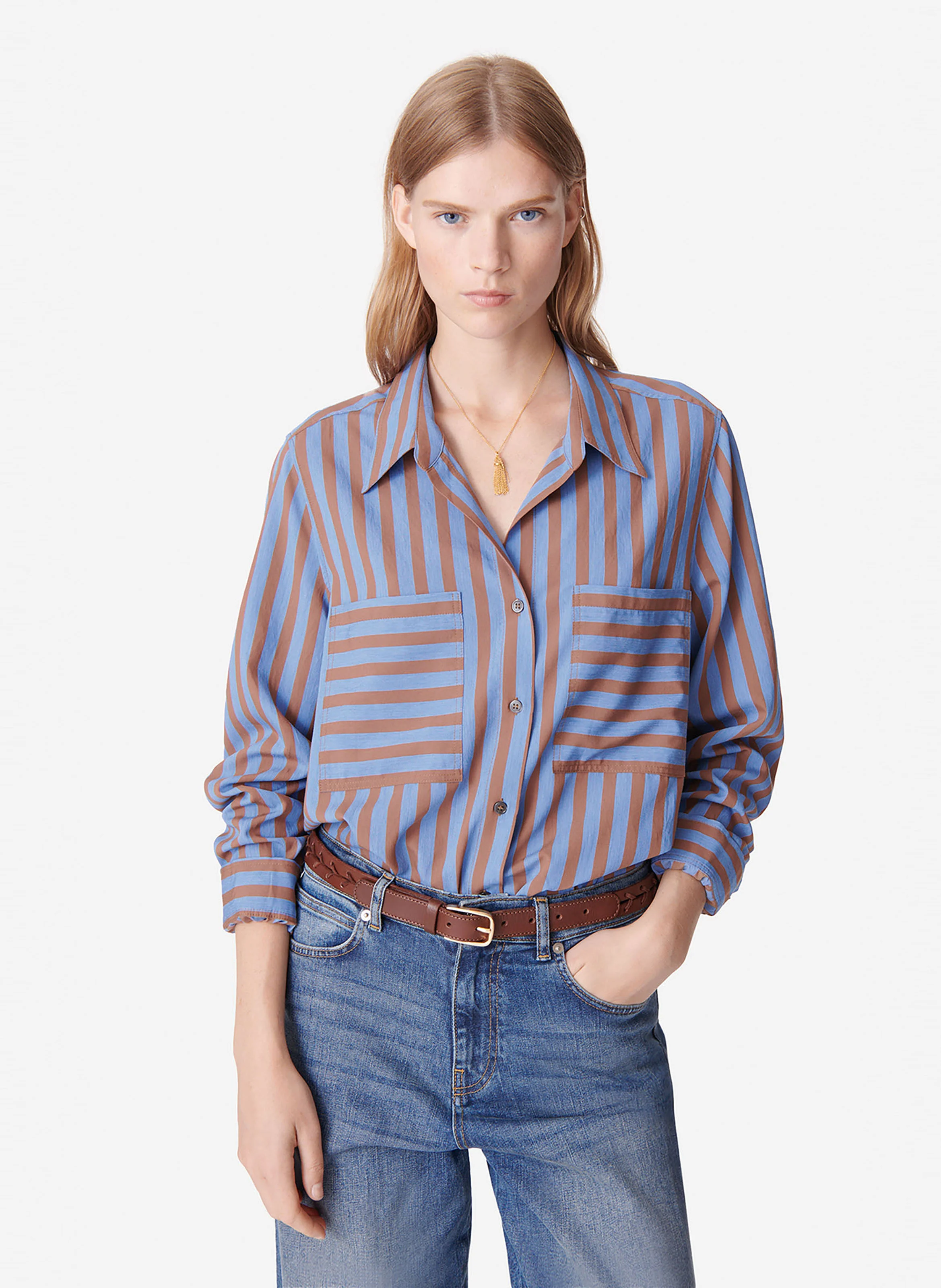 DANN - Chemise col classique ample à rayures | Bleu