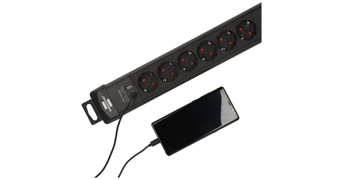 BrennenstuhlPremium-Line stekkerdoos 6-voudig met USB C PD 30W en USB A 18W stekkerdoos  (Zwart, 1x USB-A, 1x USB-C)