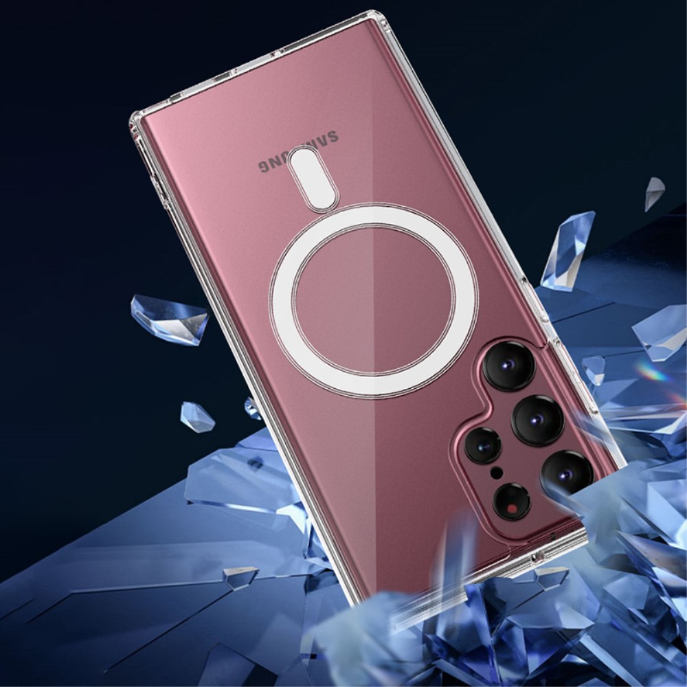 Samsung Galaxy S24 Ultra Magnetische Gummi Hülle mit Air Cushion Fallschutz   MagSafe-Modul - Transparent