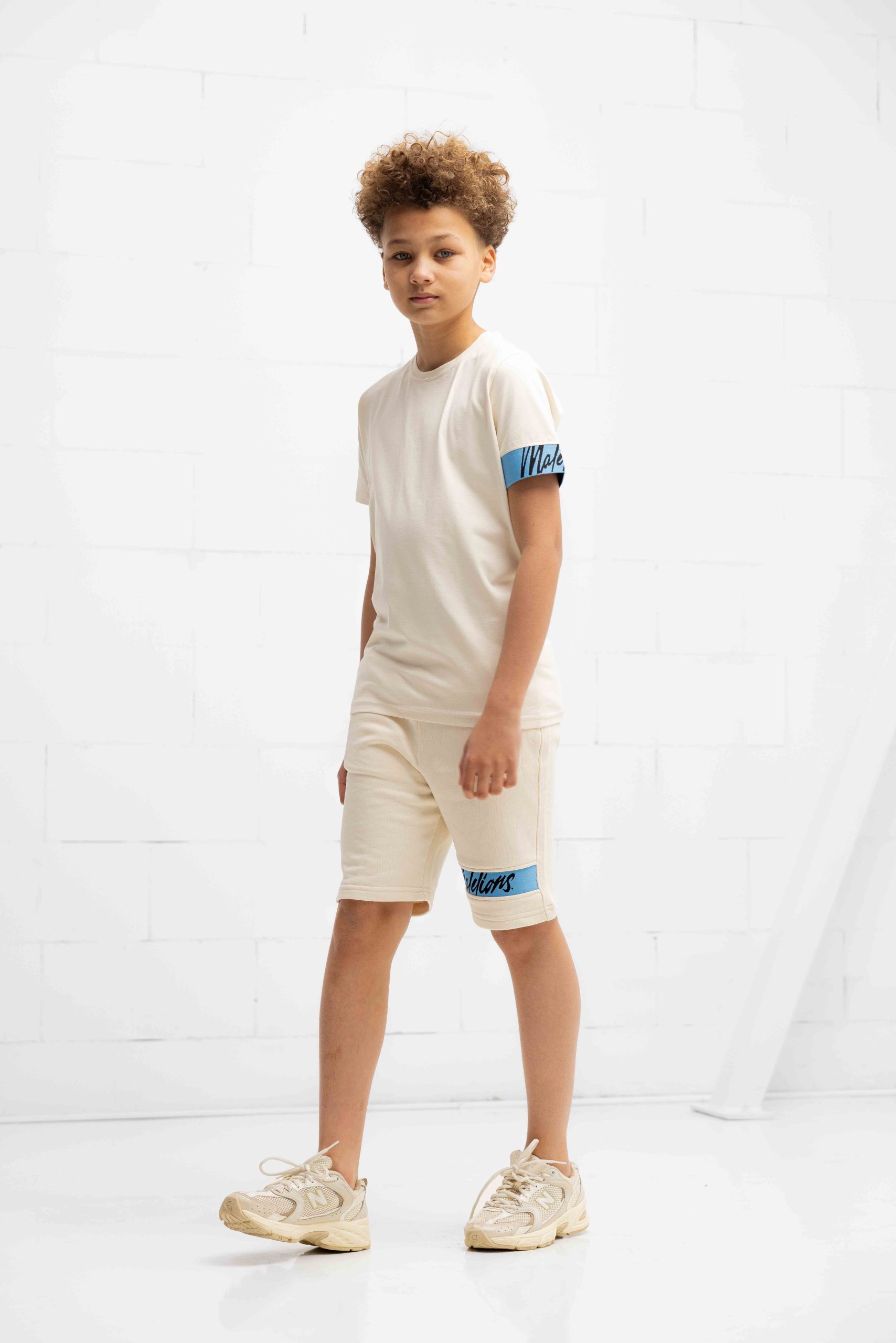 Malelions Captain 2.0 Shirt Kids Beige/Blauw