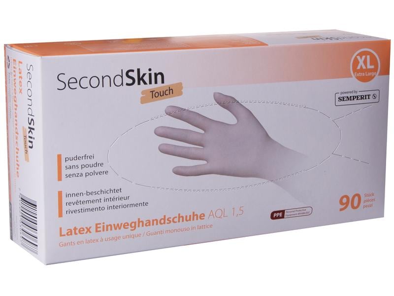 SecondSkin Einweghandschuh Latex Touch XL, Beige, 90 Stück Latexhandschuh Einweg