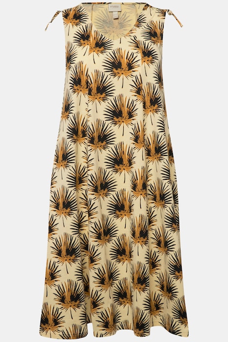Midikleid, Palmen, V-Ausschnitt, ärmellos, Biobaumwolle