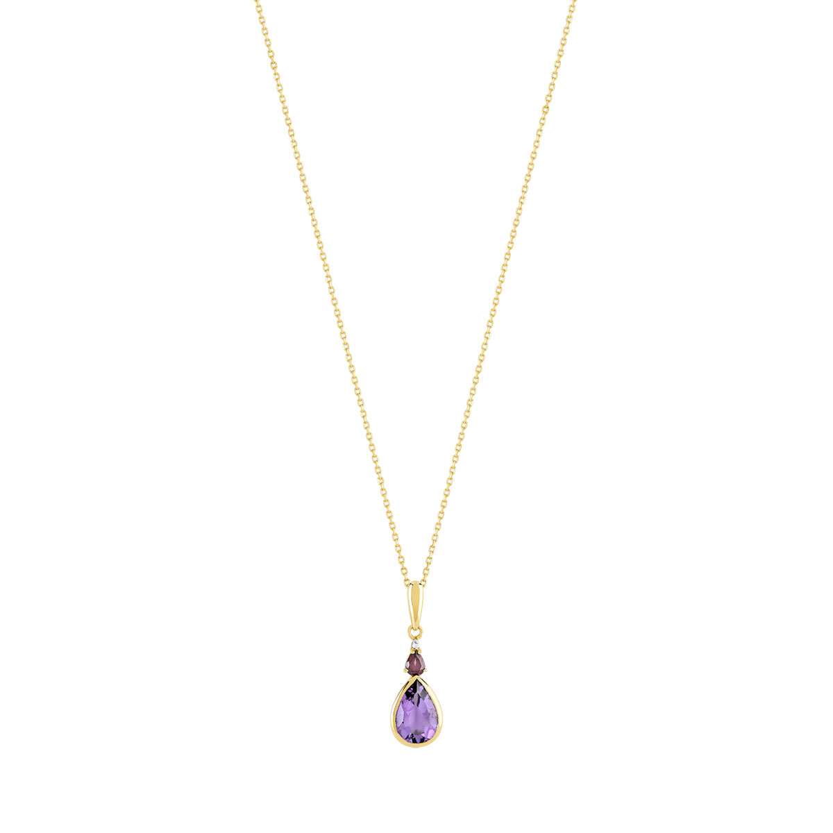 Collier or 375 jaune pierres fines taille poire et diamant 45 cm