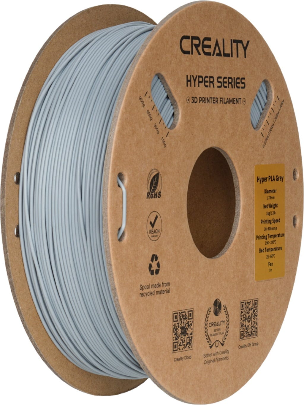 Creality  Hyper PLA Grey, 1,75 mm / 1000 g    High Speed PLA-Filament für 10x schnelleres Drucken