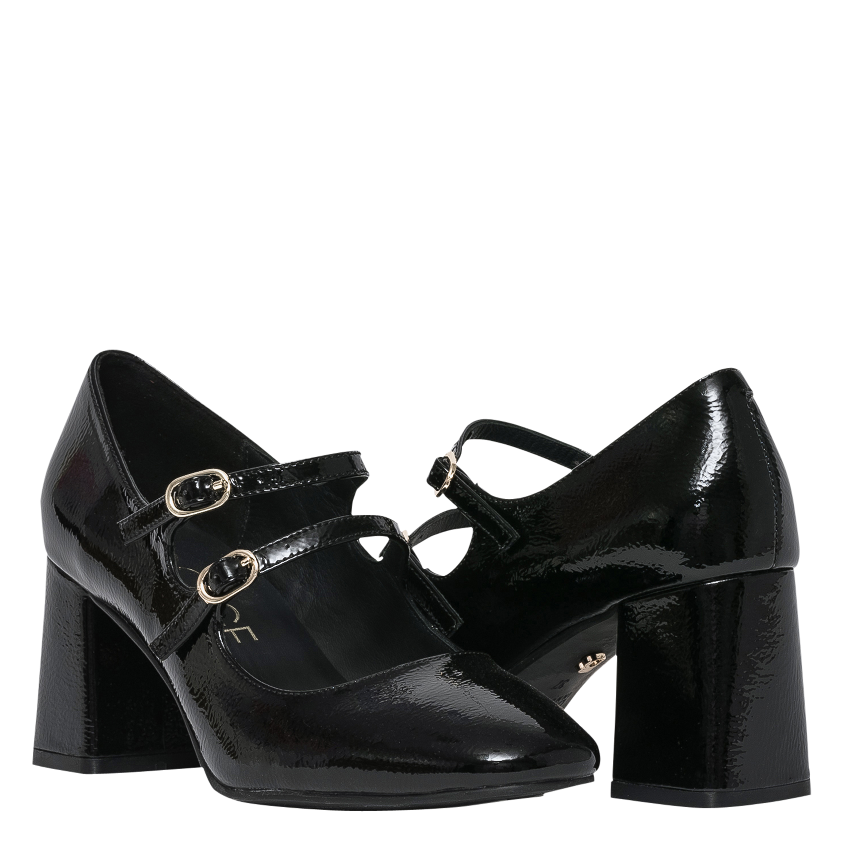 IZA - Babies à talons en cuir| Noir