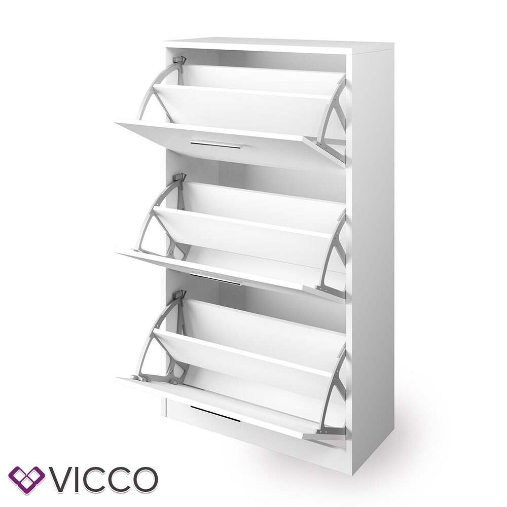 Vicco Schuhschrank Gizmo Schuhkipper Schuhregal Regal 3 FächerWeiß Hochglanz