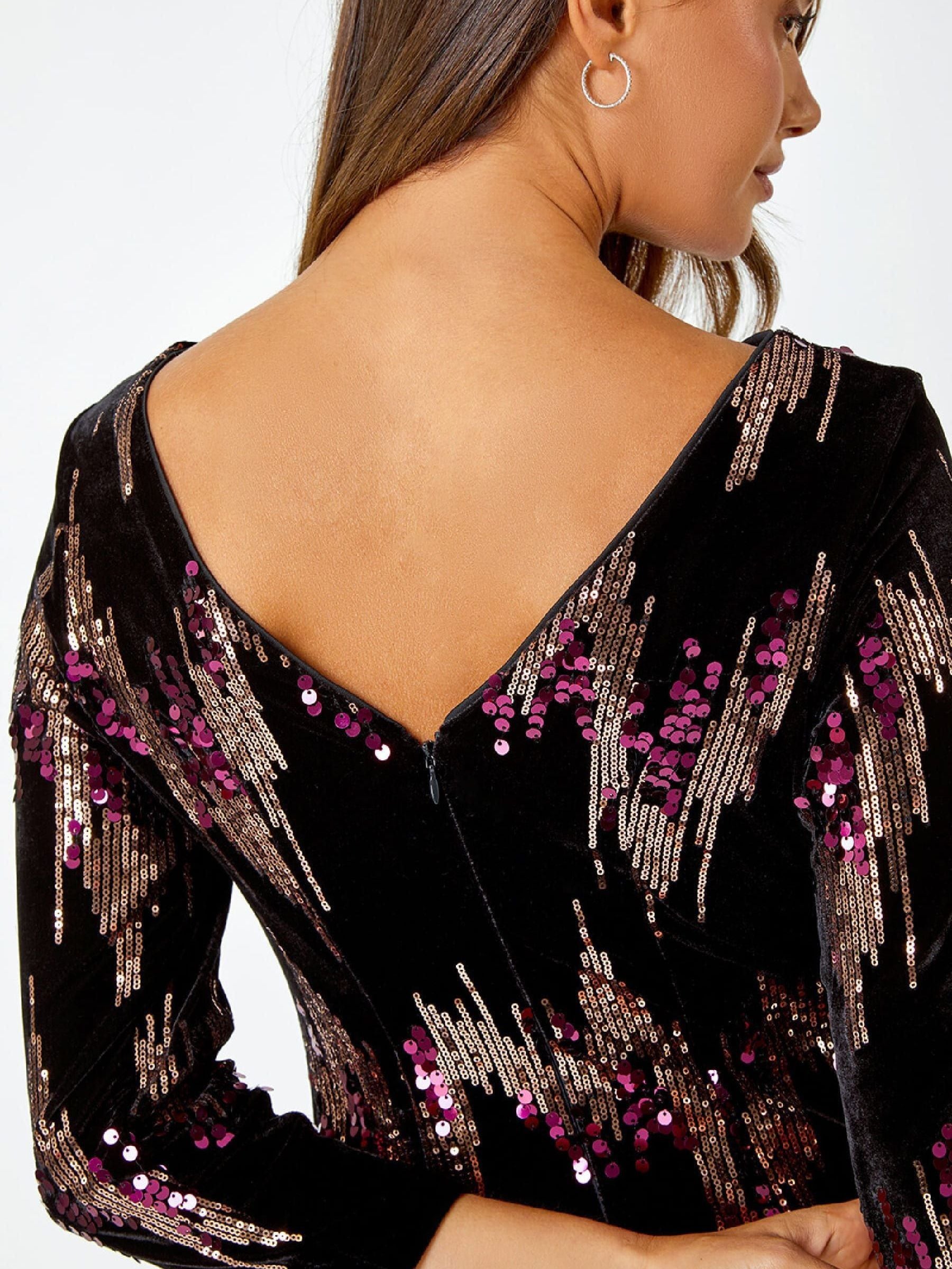 Metallic - Roman Sequin Velvet Shift Stretch Dress