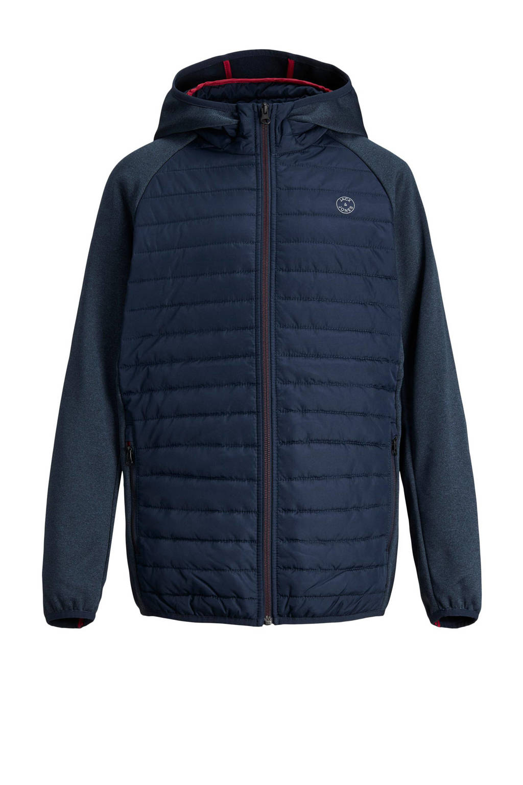 JACK & JONES gewatteerde tussenjas JJEMULTI donkerblauw/donkerrood