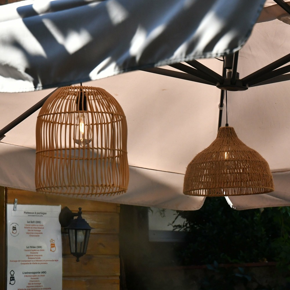 Lustre solaire canari - ampoule filament remplaçabe - blanc chaud - matérieaux naturels - chromex