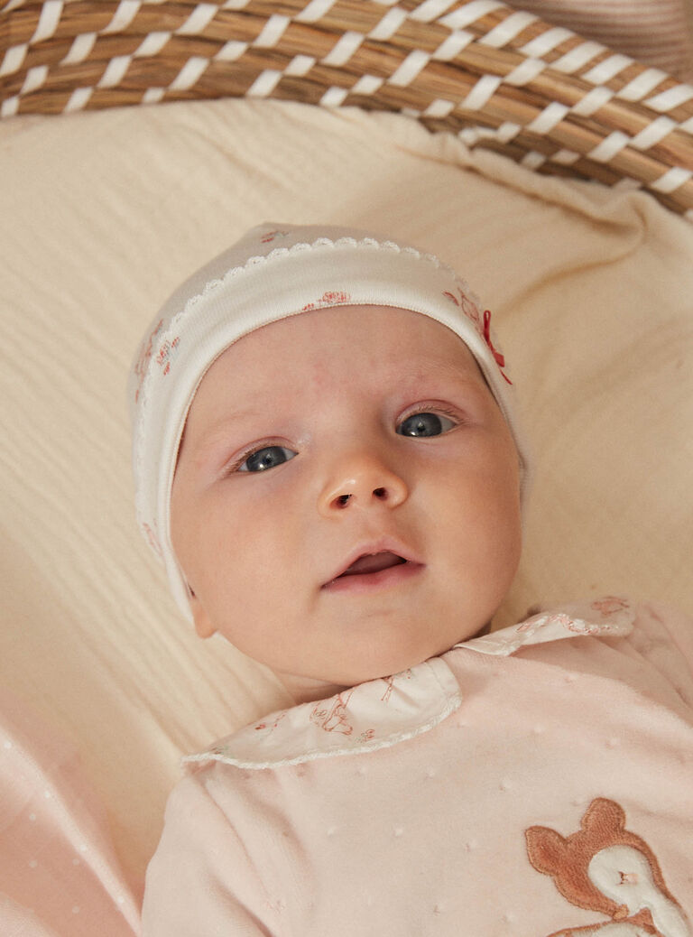 Lot de 2 bonnets de naissance rose et écru en coton biologique