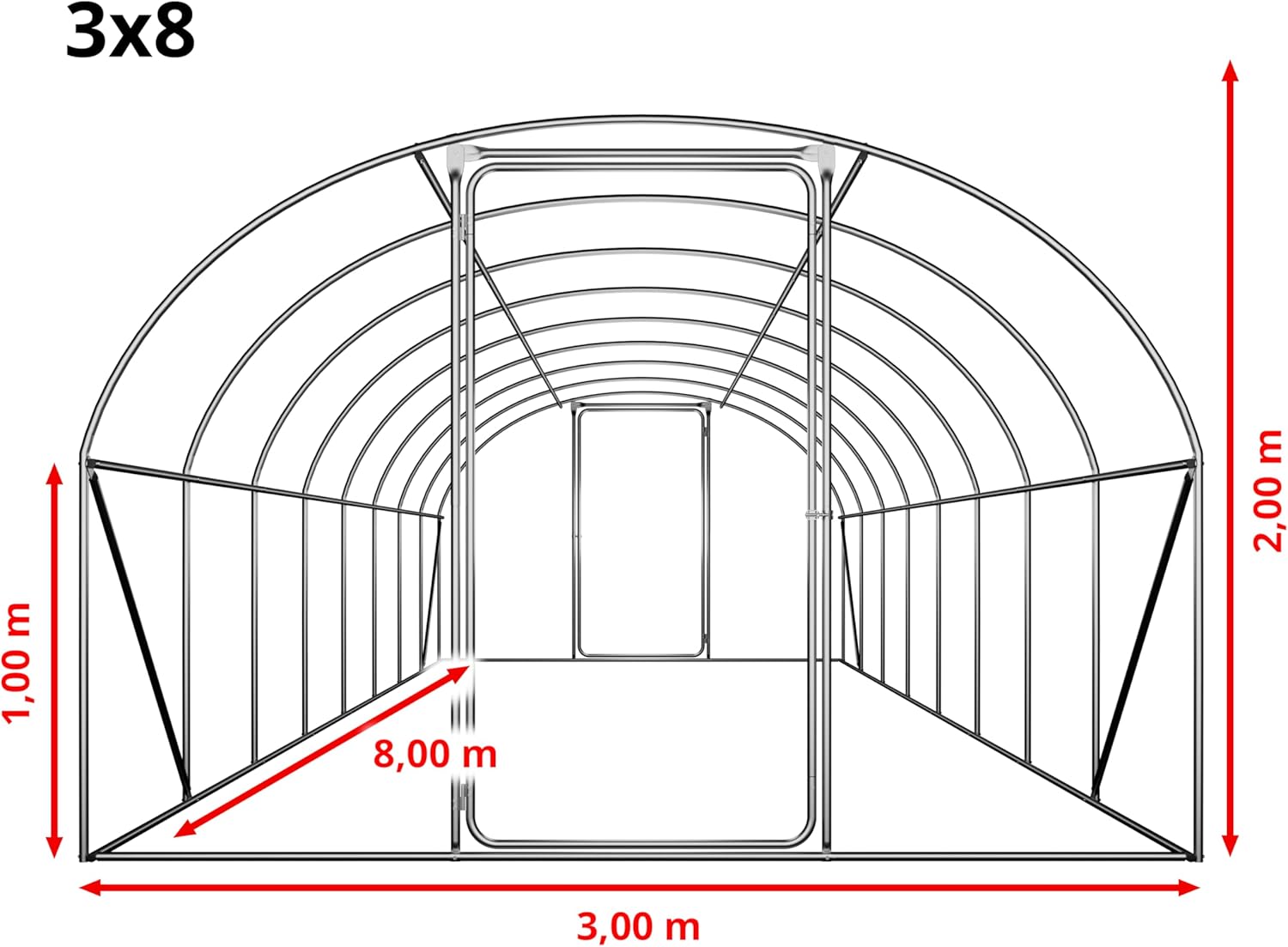 TOOLPORT Foliengewächshaus Gewächshaus 3x8m Premium mit schwenkbarer Türkonstruktion PE-Plane 180 g/m² weiß transparent