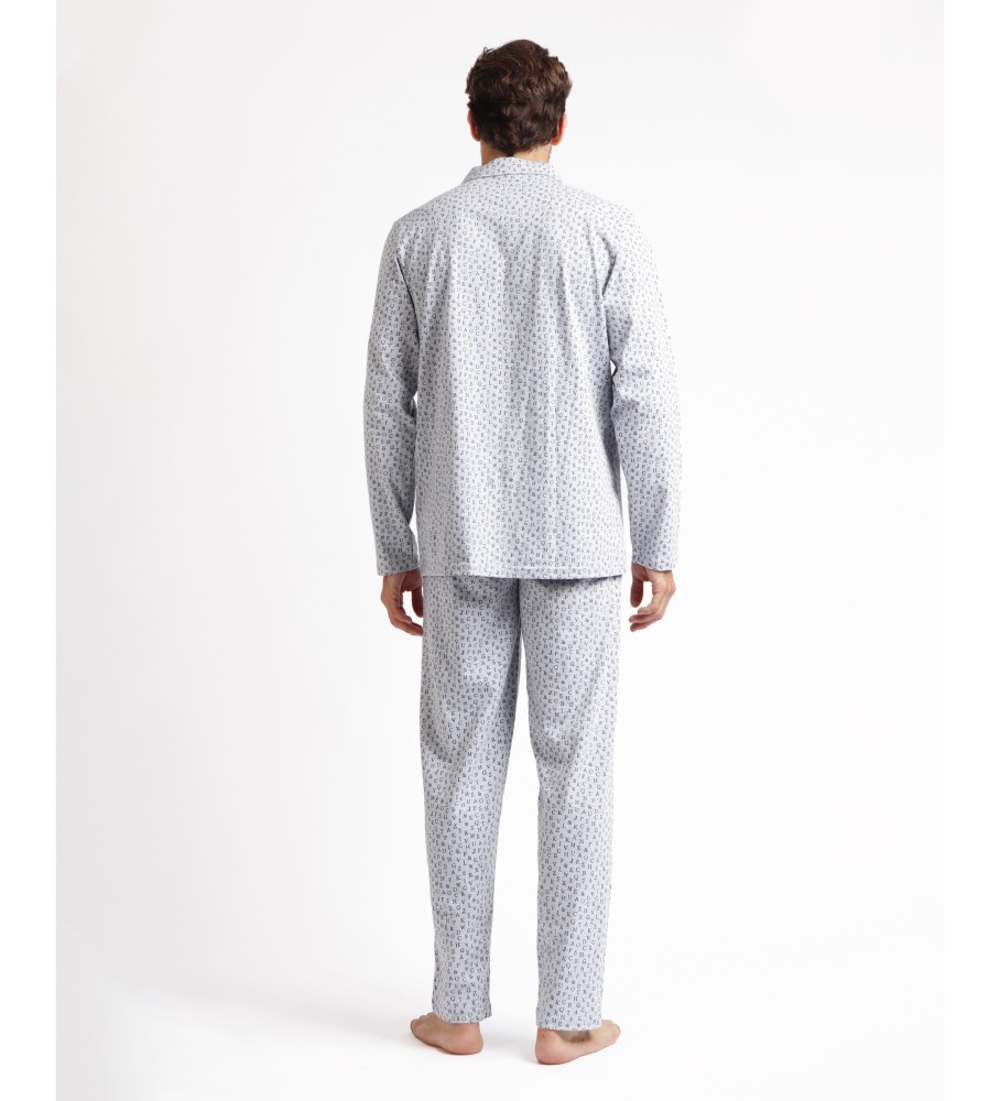 Pijama aberto Antonio Miro de manga comprida, cor cinza máquina de escrever.