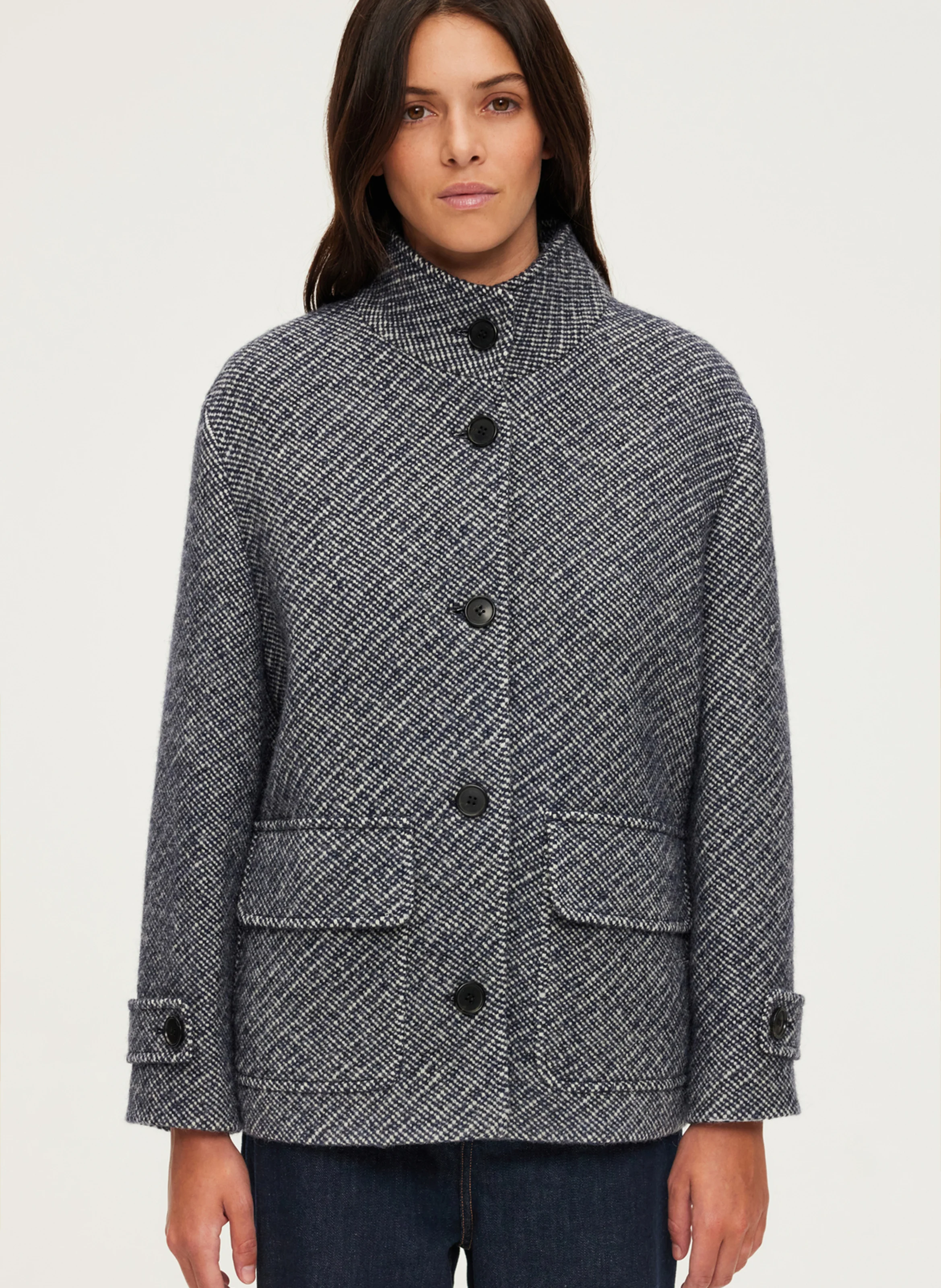 LYSIANE - Manteau col rond en laine vierge| Bleu