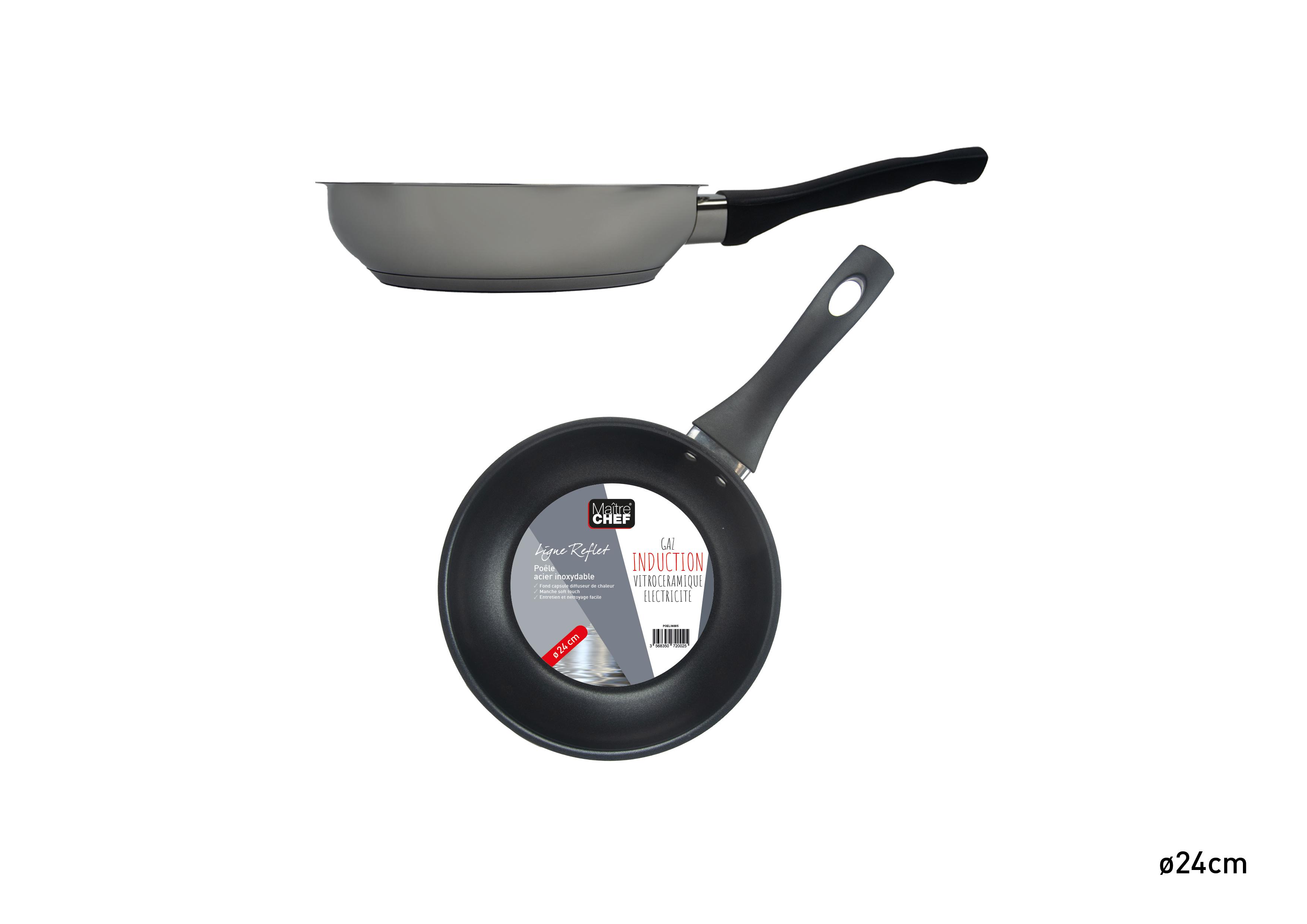 POELE INOX INDUCTION REFLET ANTI ADHESIVE 24CM