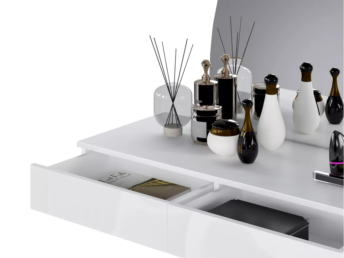 Coiffeuse suspendue avec miroir à LEDs - 2 tiroirs - Blanc brillant - JINEZA