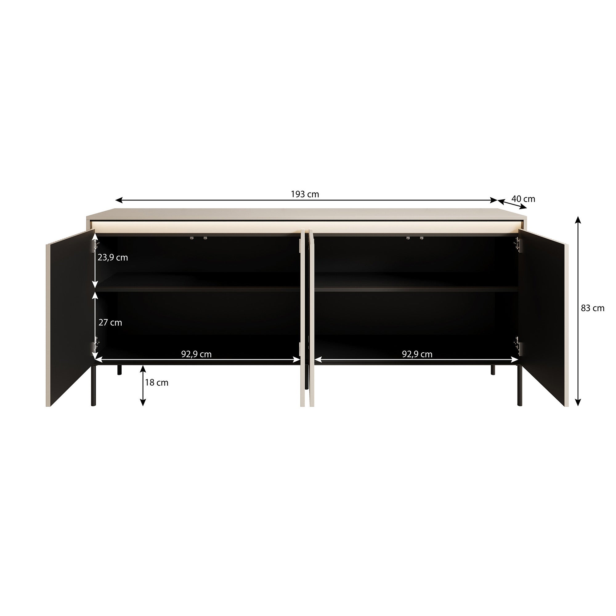 Timoteo - Dressoir - Beige - 193x40x83 cm