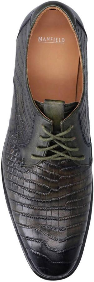 Manfield leren veterschoenen met crocoprint donkergroen