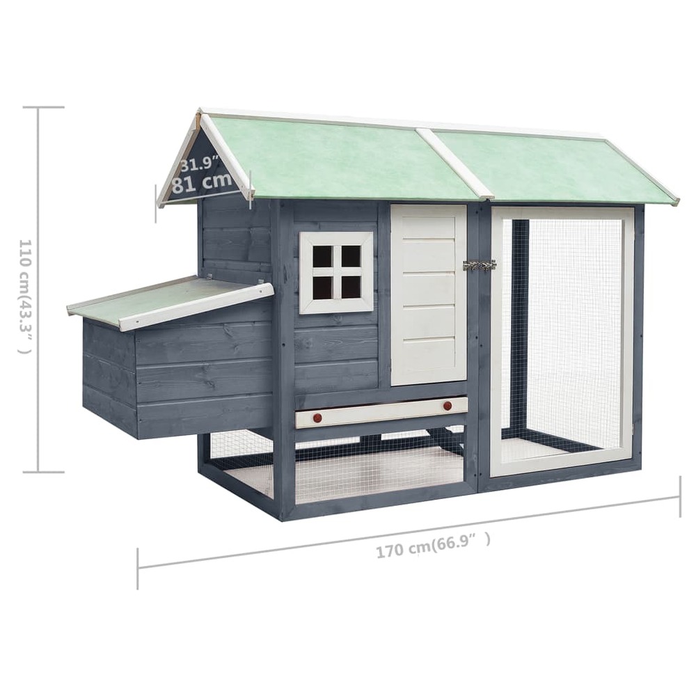 Poulailler 170 x 81 x 110 cm bois de pin massif et sapin gris