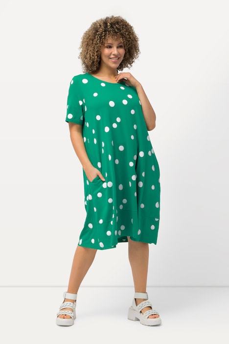 Midikleid, Punkte, A-Linie, Taschen, Rundhals, Halbarm