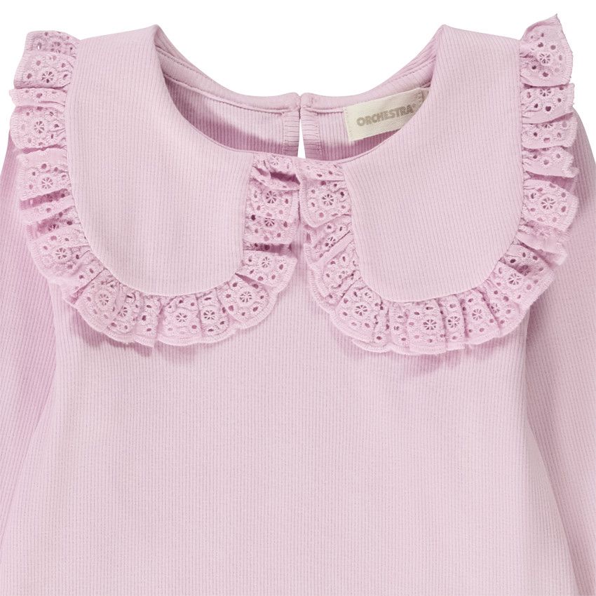 T-shirt manches longues effet côtelé avec col claudine pour fille - Lilas