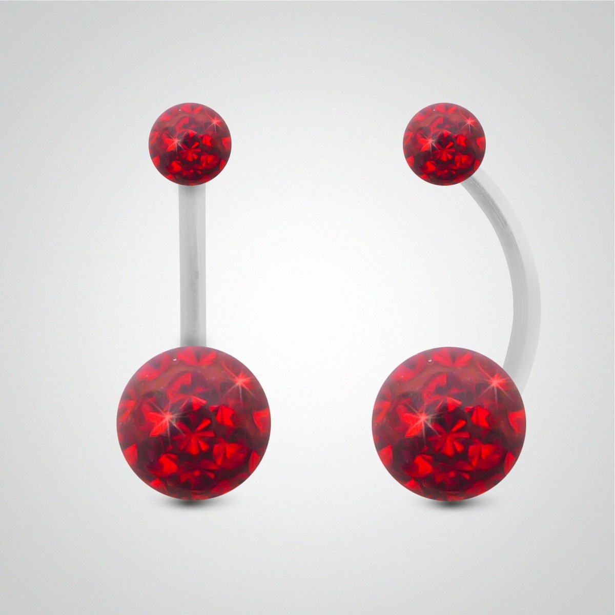 Piercing de nombril en or blanc et cristal de Swarovski rouge (petit modèle)