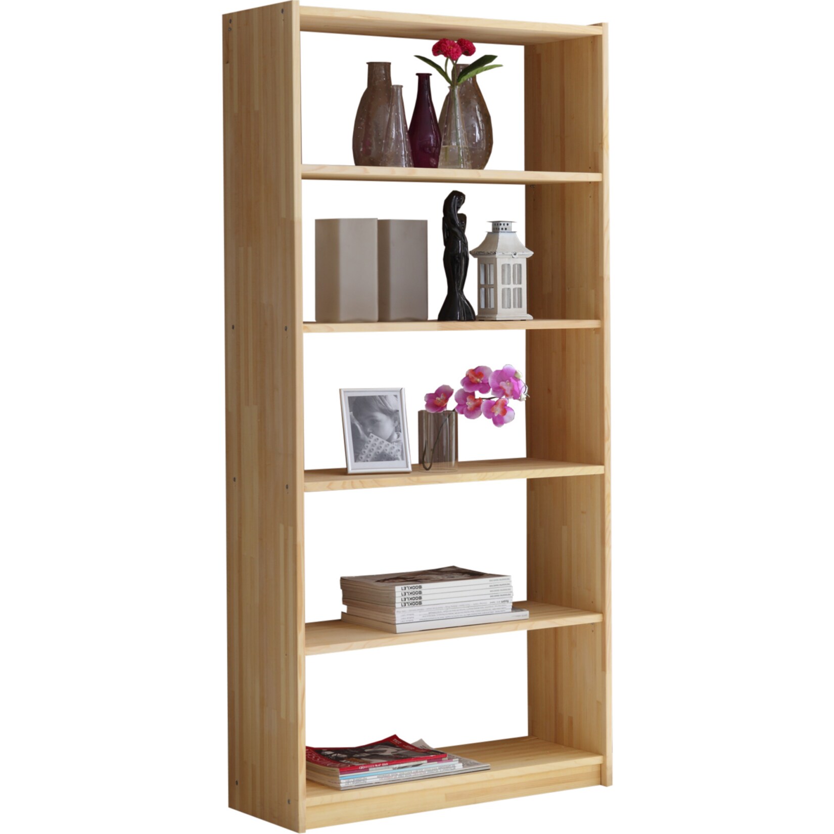 TiCAA Standregal Bücherregal Kiefer Natur H179cm