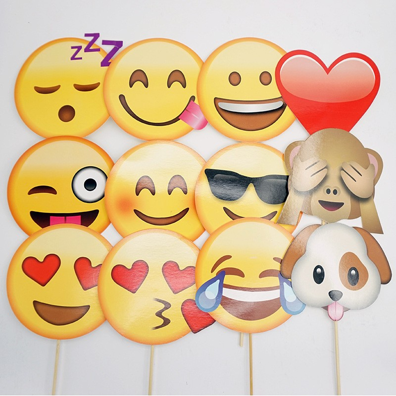 (12er Set) Photo Booth Fotorequisiten Party Foto Accessoires Dekorationen für lustige Bilder - Emojis
