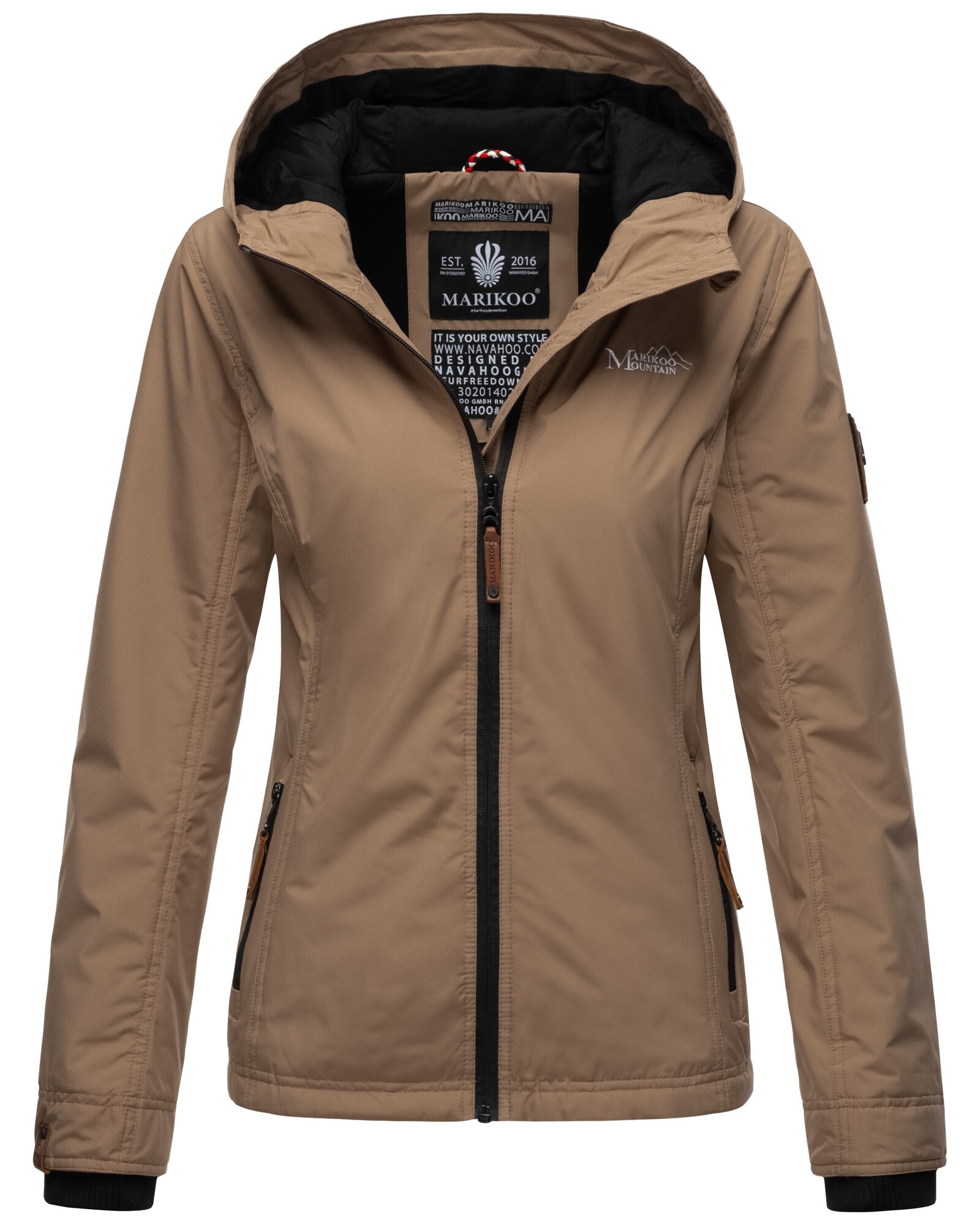 MARIKOO Damen Sportliche Outdoorjacke Übergangs Regenjacke mit Kapuze Brombeere