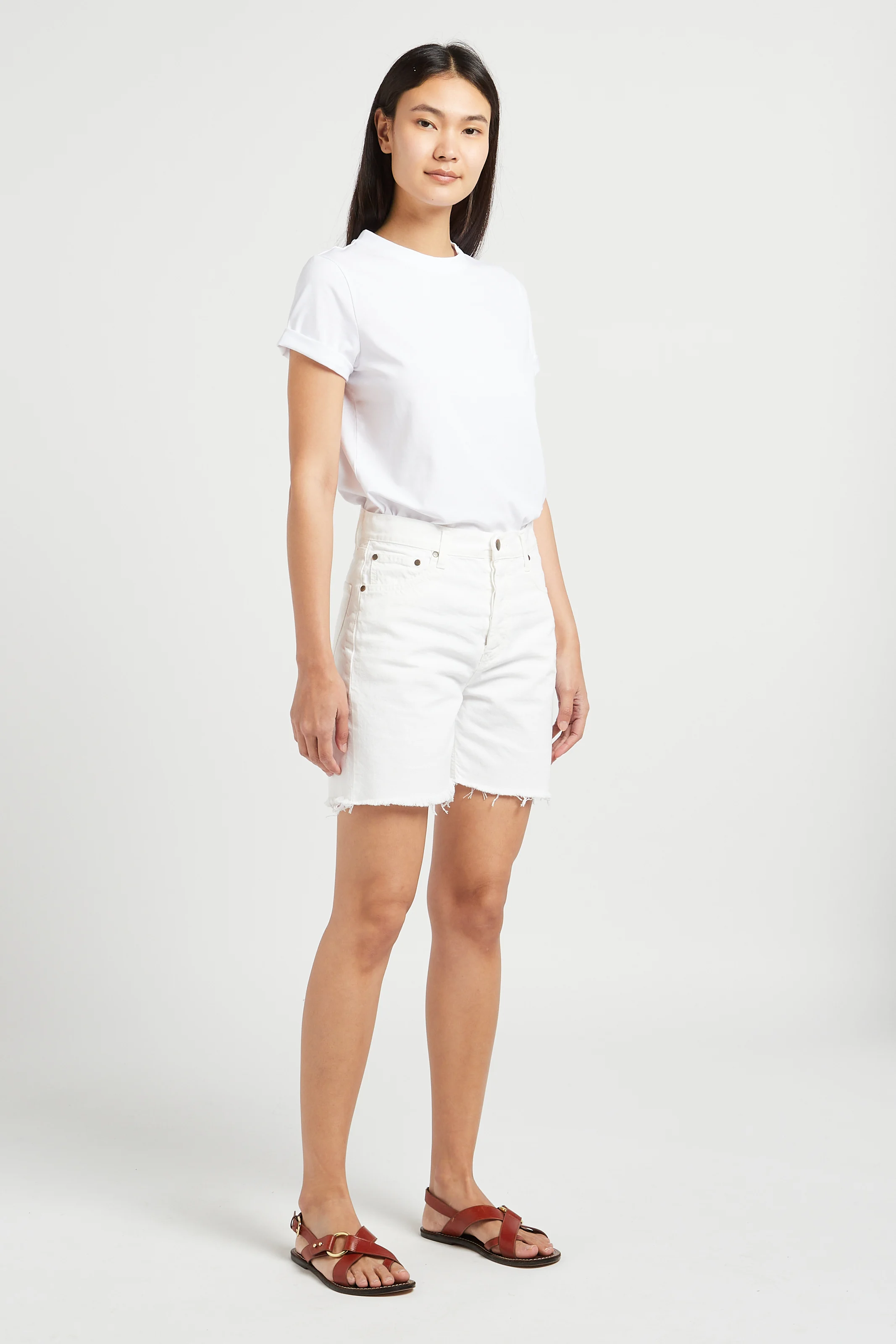 DANIS - Tee-shirt droit col rond en coton mélangé | Blanc