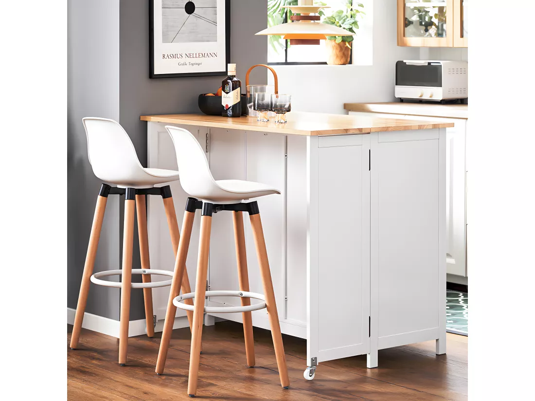 SoBuy îlot Central de Cuisine Buffet de Rangement Mange-Debout Placard de Cuisine avec Plans de Travail Rabattable 2 armoires 4 Portes, 102x72x92 cm, Blanc KNL10-WN