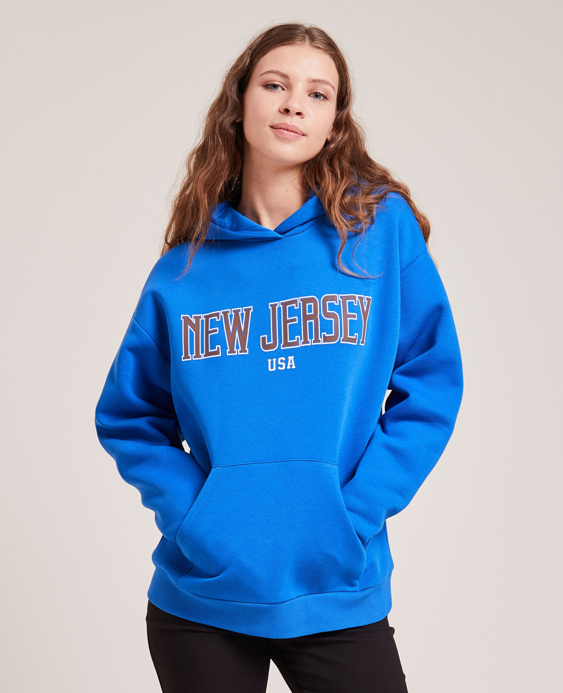 Sweat capuche avec flocage - Bleu électrique