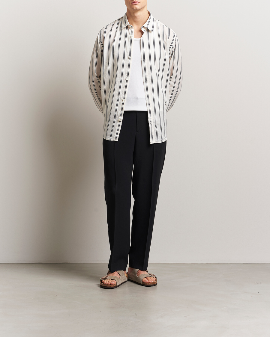 NN07 Freddy Striped Cotton/Linen Shirt White/Black