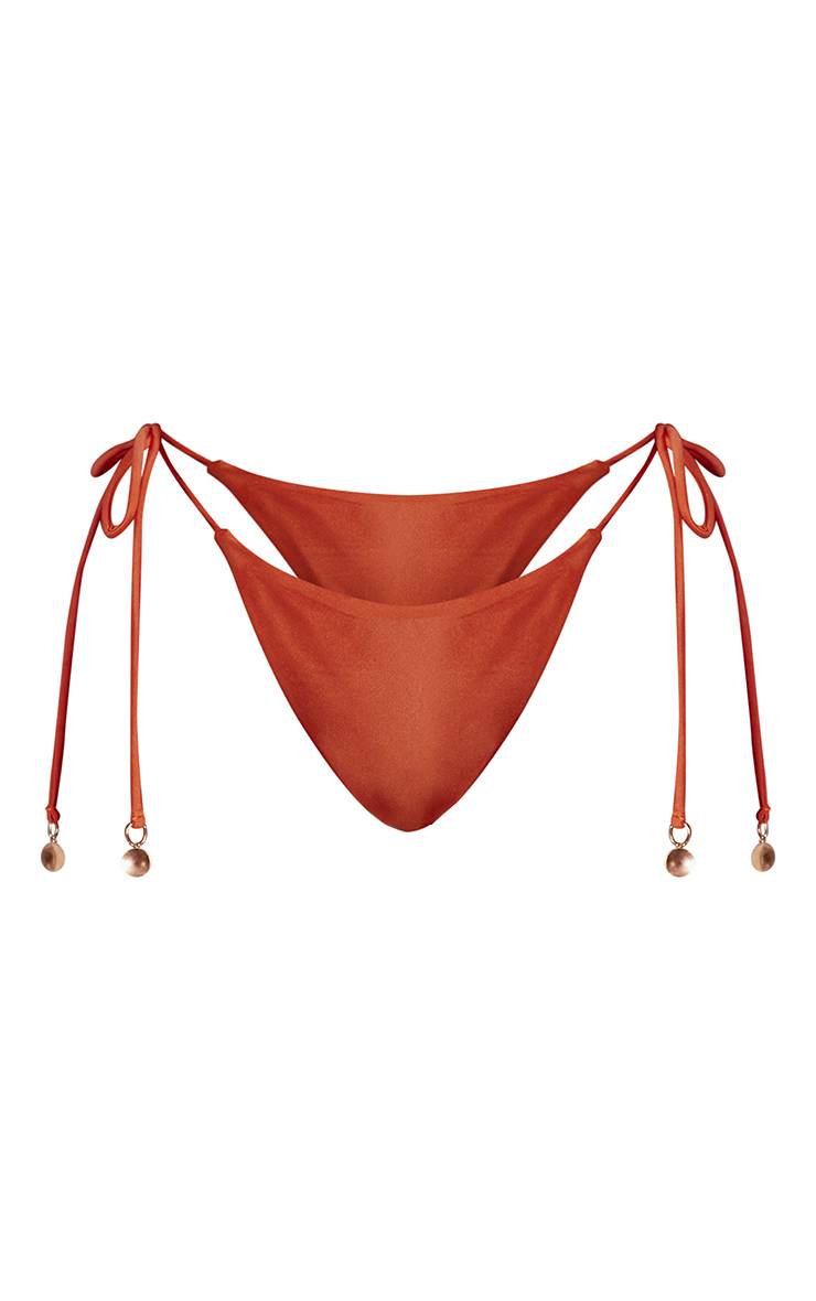 Orange Bas De Bikini String Froncé Shimmer Swim