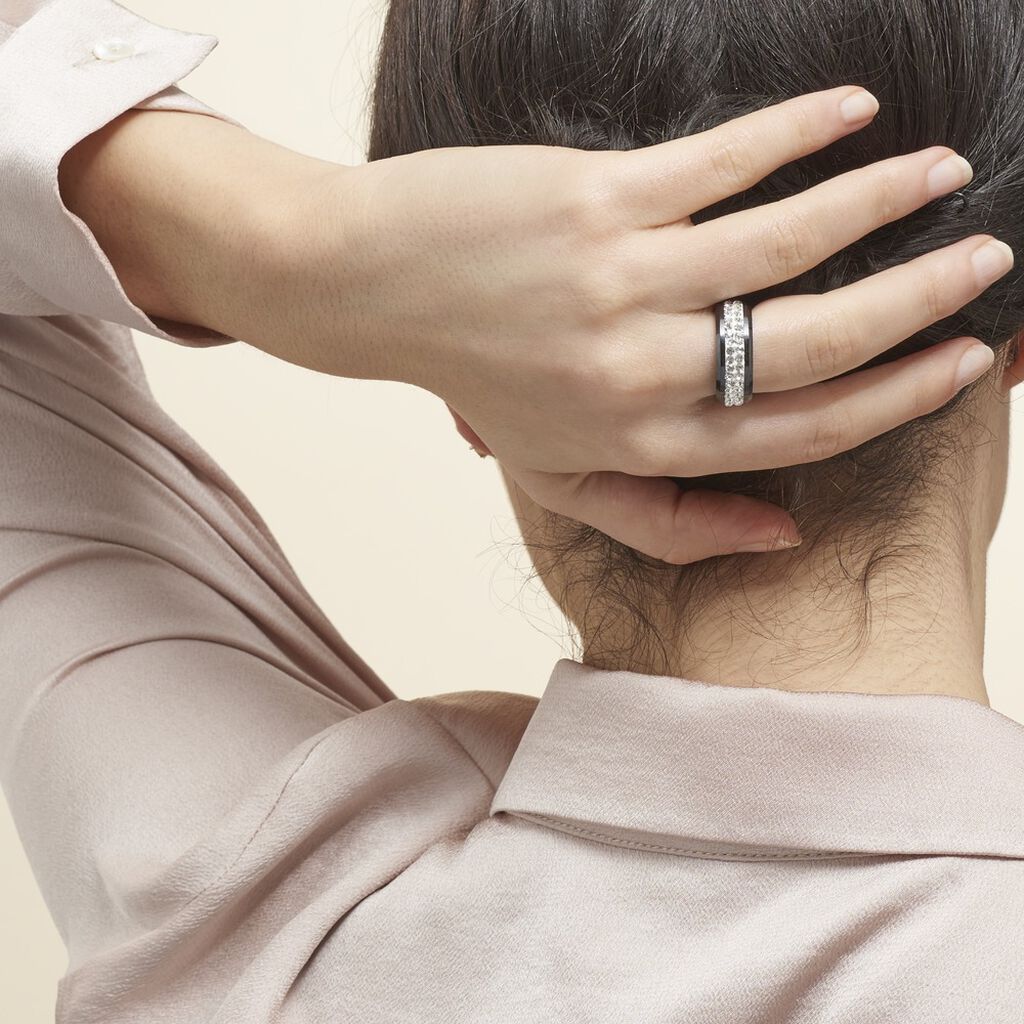 Bague Noire Ceramique Blanc Céramique Et Strass