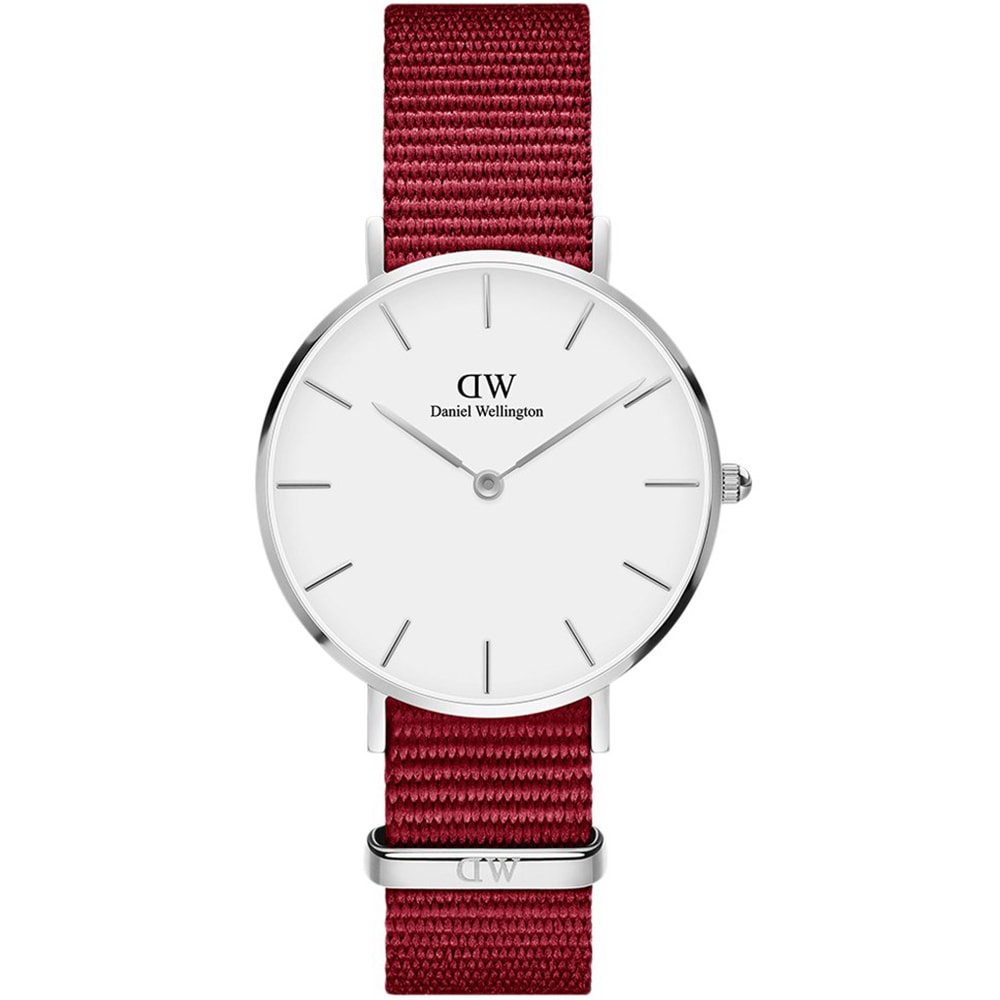 Montre à quartz - Acier inoxydable & tissu bordeaux - Femme