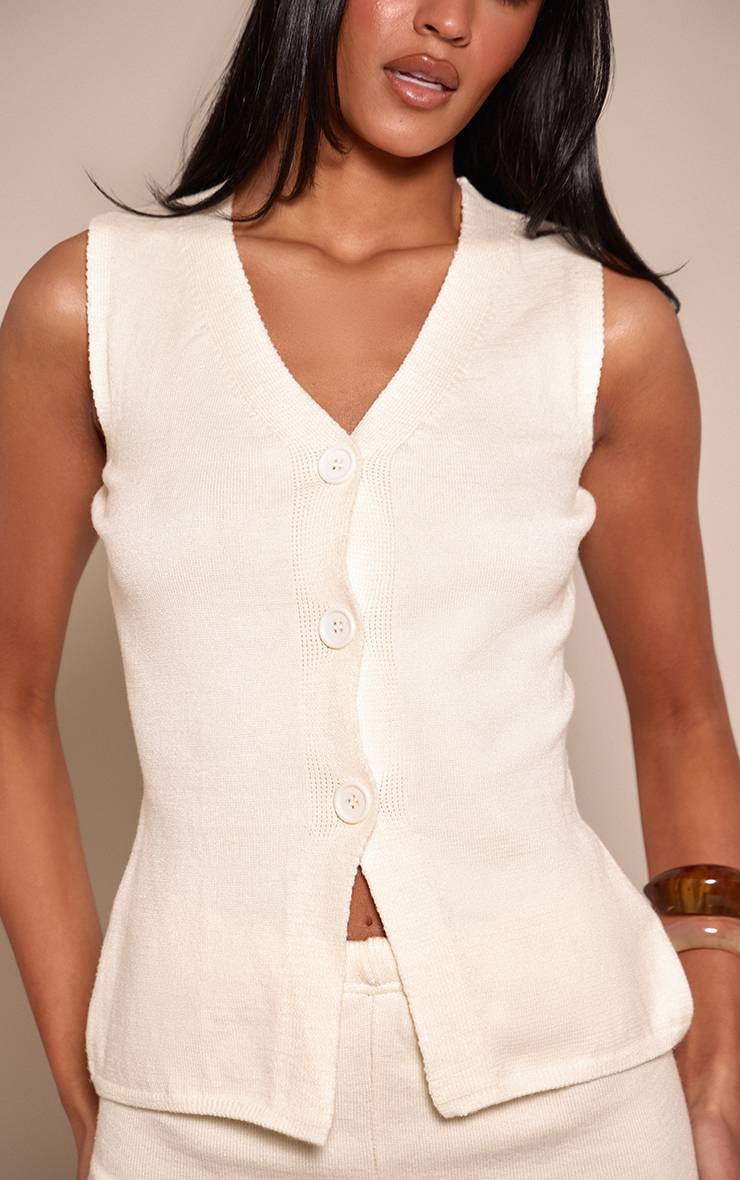 Crème Gilet Long Sans Manches En Maille Tall