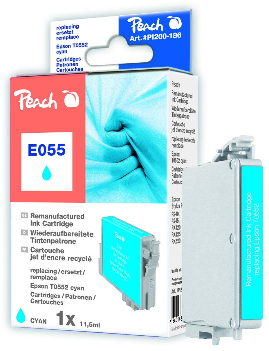 Peach E552 c Druckerpatrone cy ersetzt Epson T0552 c, C13T05524010 für z.B. Epson Stylus Photo R 240, Epson Stylus Photo R 245 (wiederaufbereitet)