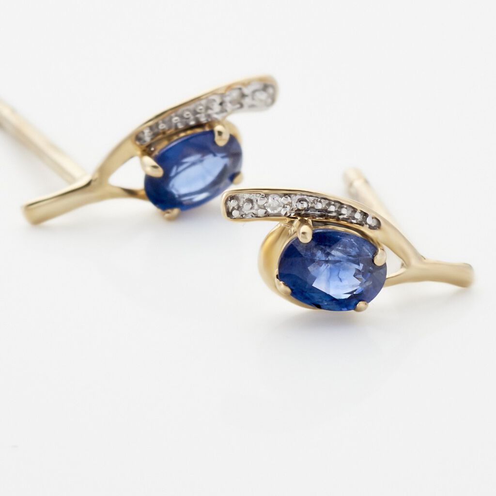 Bijoux D'oreilles Emotion Or Jaune Saphir Diamant