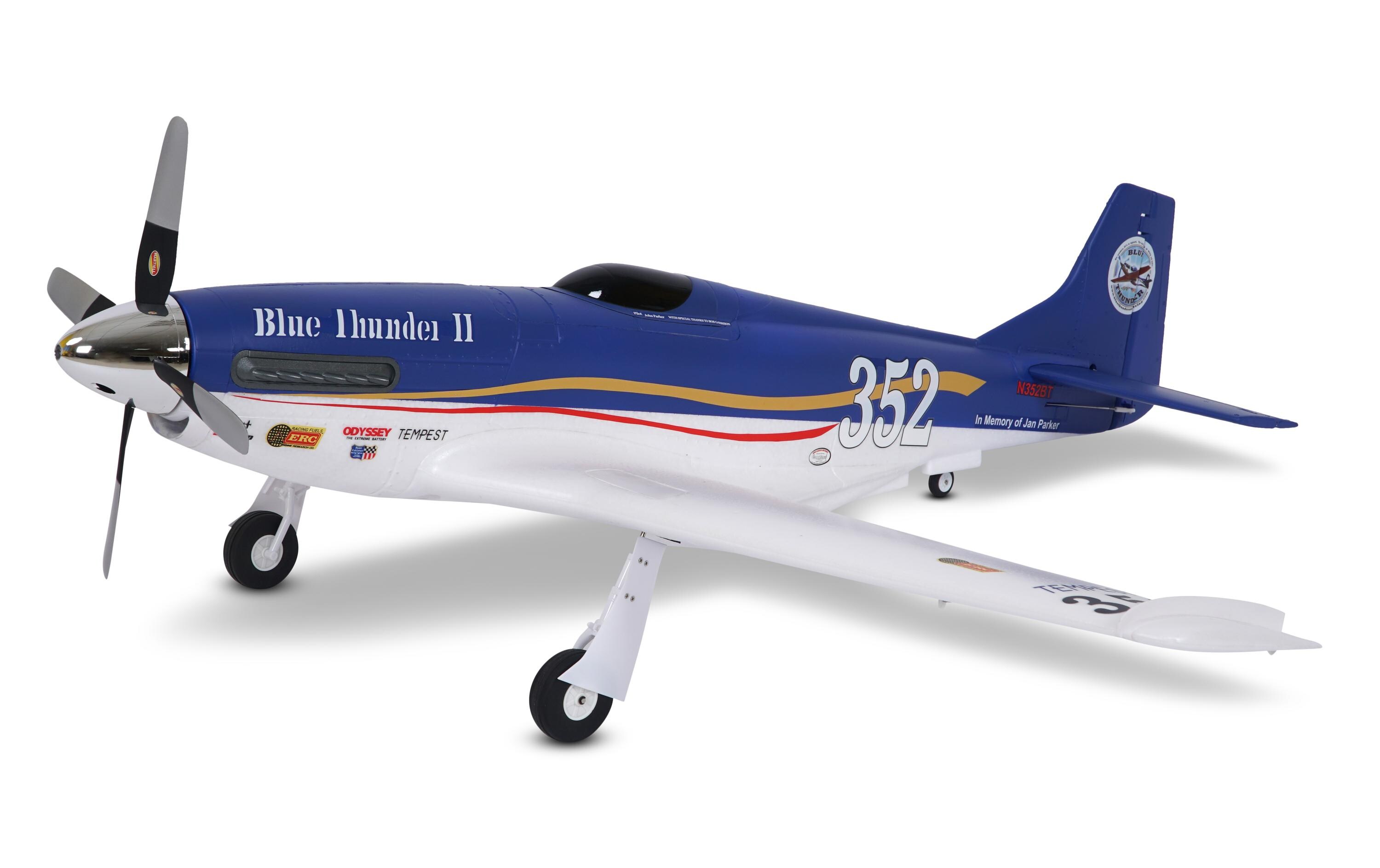 Warbird Mustang P-51 Blue Thunder 1100 mm PNP<br>Airrace Warbird «Blue Thunder» als PNP Modell mit Brushless Antrieb und EInziehfahrwerk