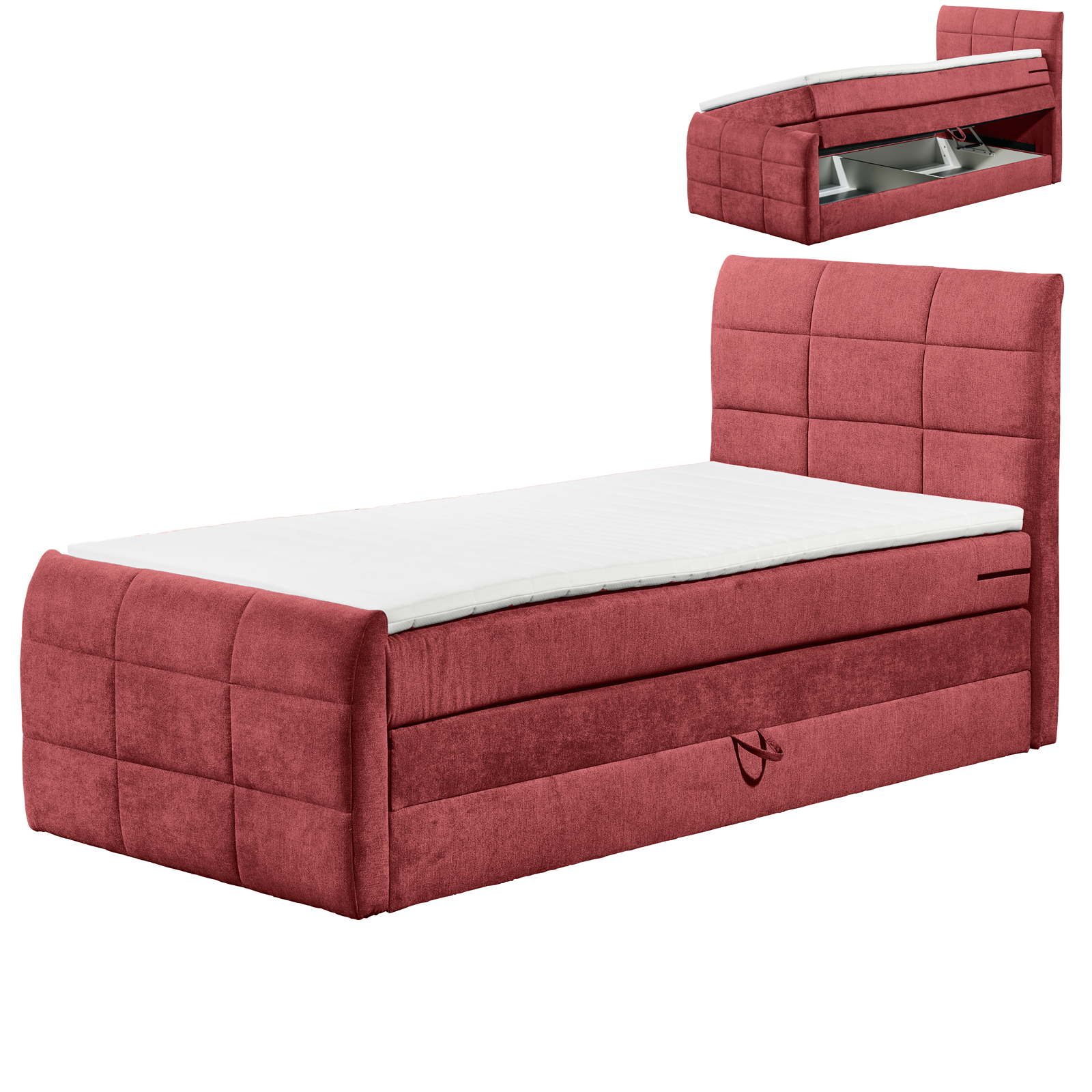 Boxspringbett - berry - H2 - 100x200 cm