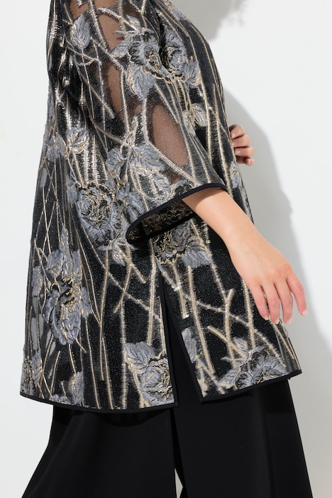 Spitzen-Jacke, offene Jacke, V-Ausschnitt, 3/4-Arm