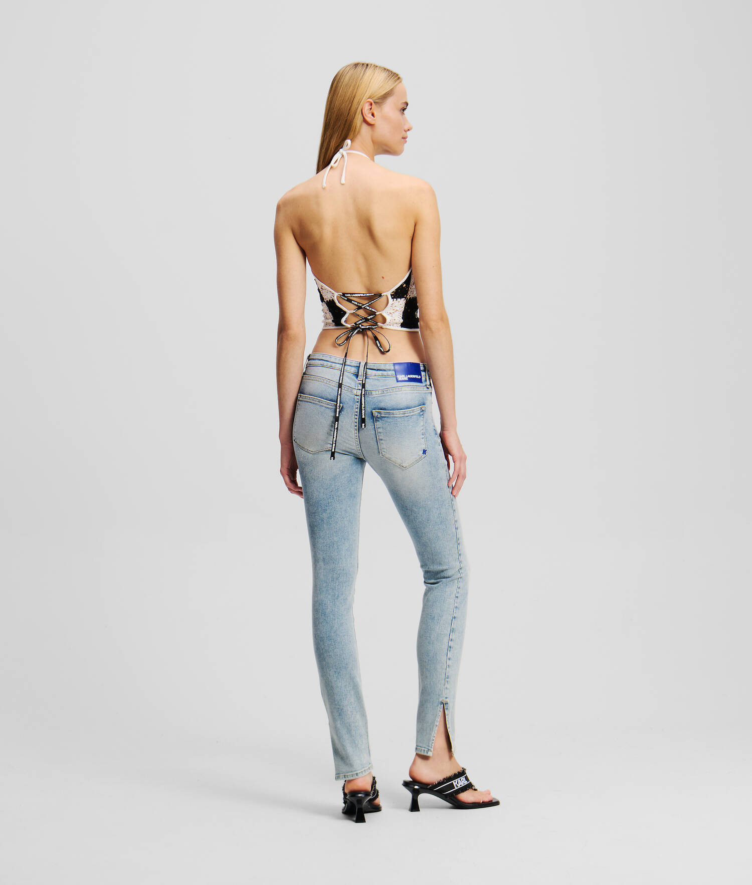 JEAN SKINNY TAILLE HAUTE À BAS FENDU - Bleu vif