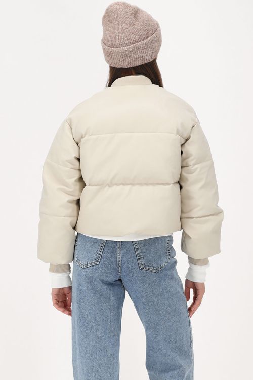 Beige leatherlook puffer jas