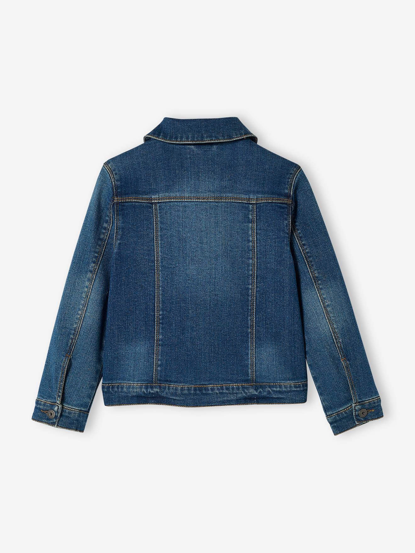 Jaqueta jeans azul-escura lavada para meninas