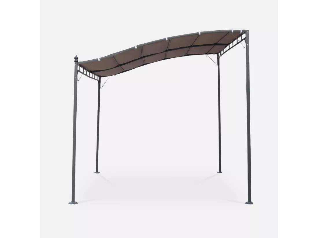 Pergola adossée 3x2.5m - Brestum - Toile taupe - Pergola murale