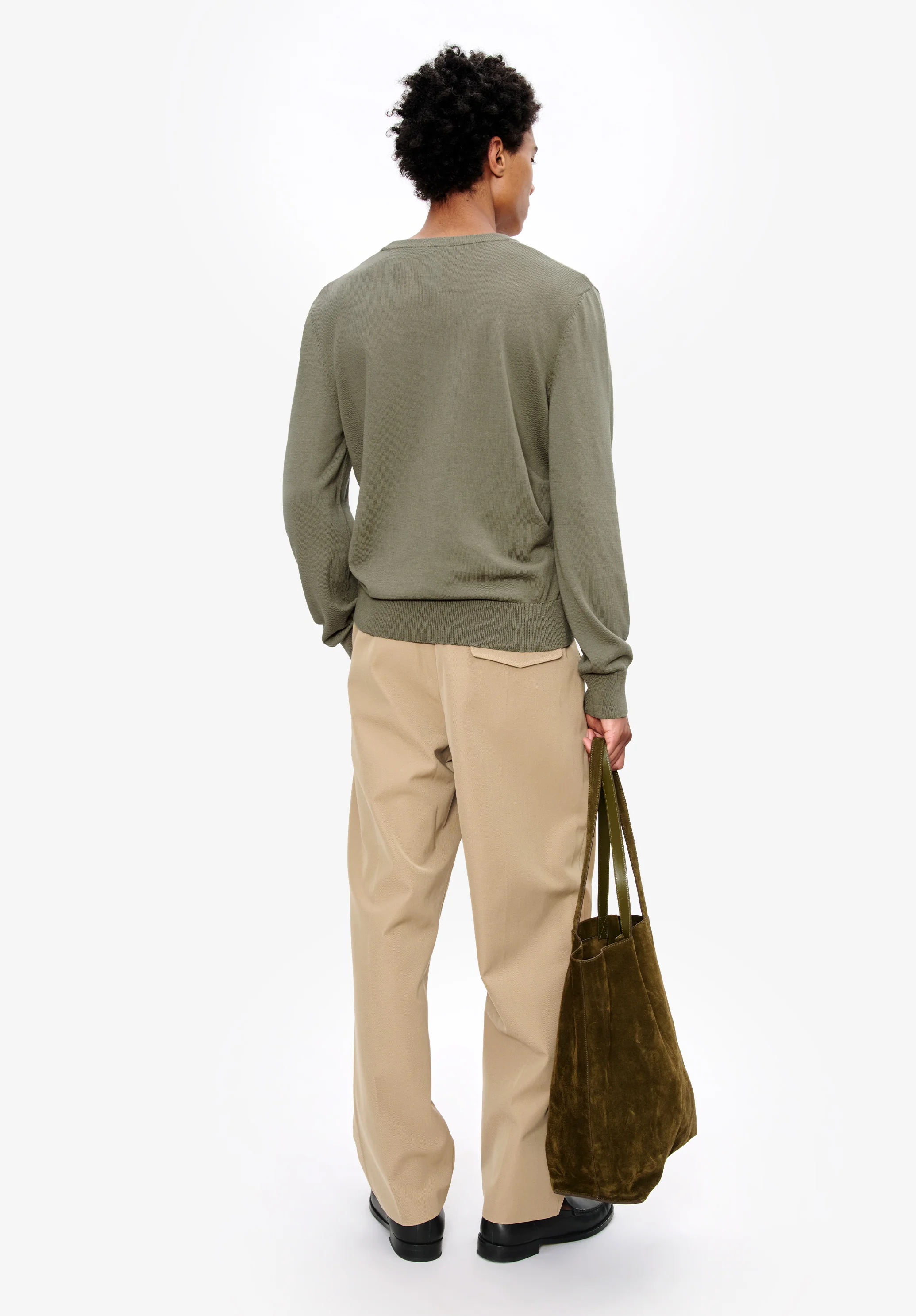 pull col rond - Kaki chine