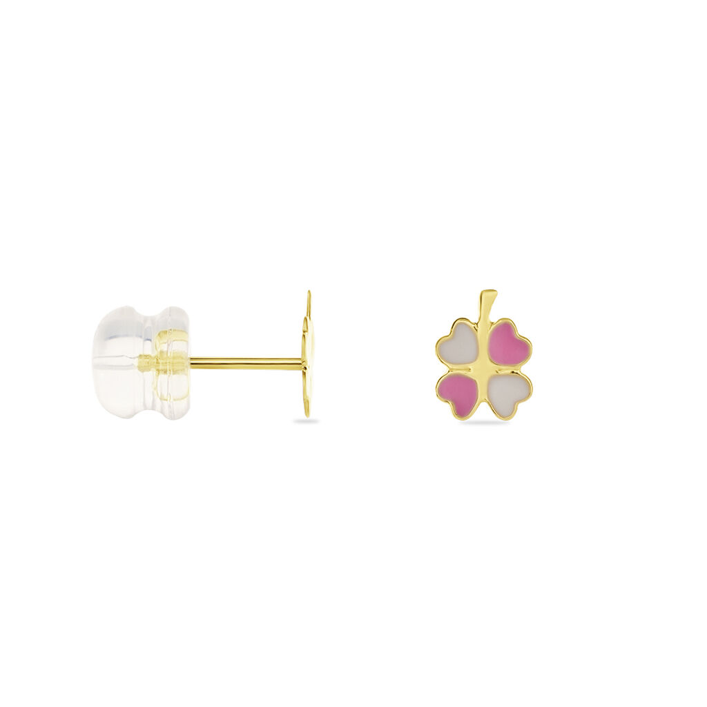 Boucles D'oreilles Puces Trefle Email Or Jaune