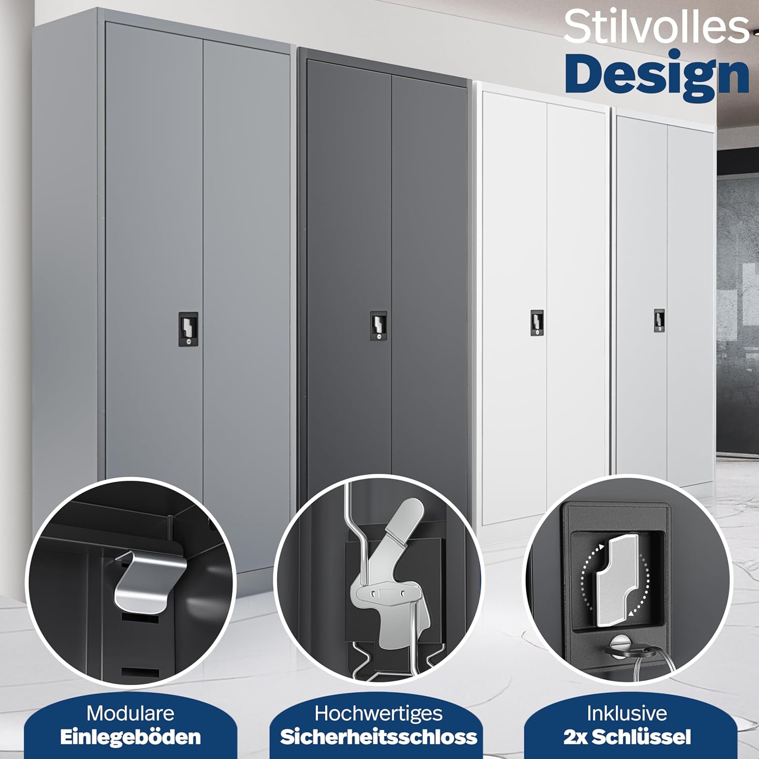 KESSER® Aktenschrank abschließbar mit Flügeltüren 180x60x40cm | Büroschrank aus Stahl mit 4 höhenverstellbaren Einlegeböden | Mehrzweckschrank 5 flexible Fächer, max. 40 kg pro Fach, inkl. 2 Schlüssel RD0509165