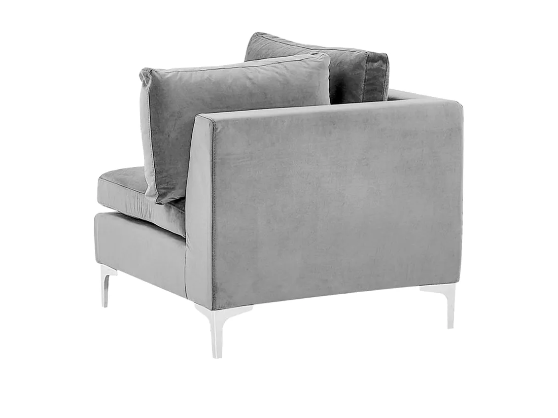 Canapé modulable 3 places en velours gris avec pouf ottoman EVJA